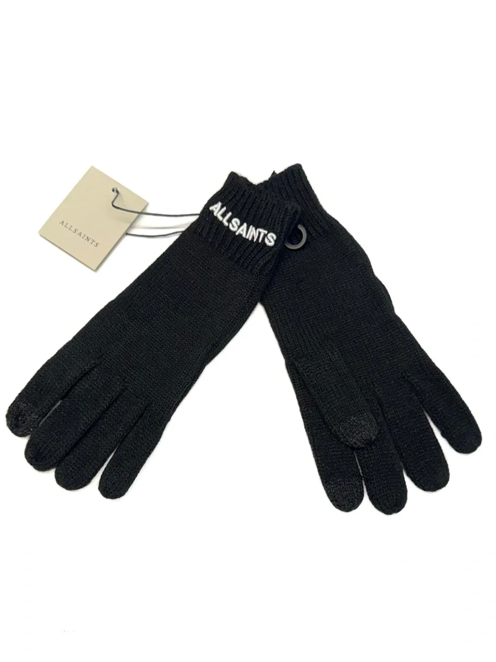 All Saints Black Knit Logo Gloves NWT